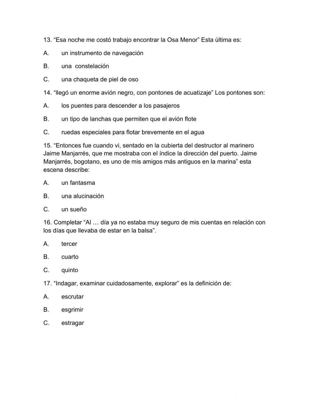 Evaluación plan lector: relato de un naufrago