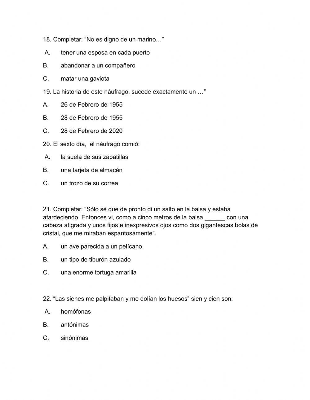 Evaluación plan lector: relato de un naufrago
