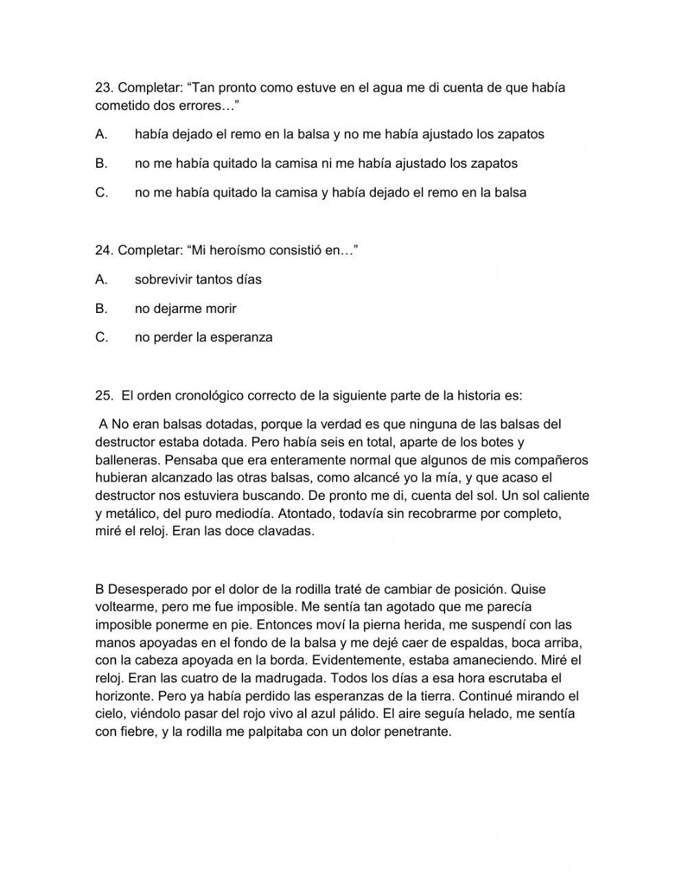 Evaluación plan lector: relato de un naufrago