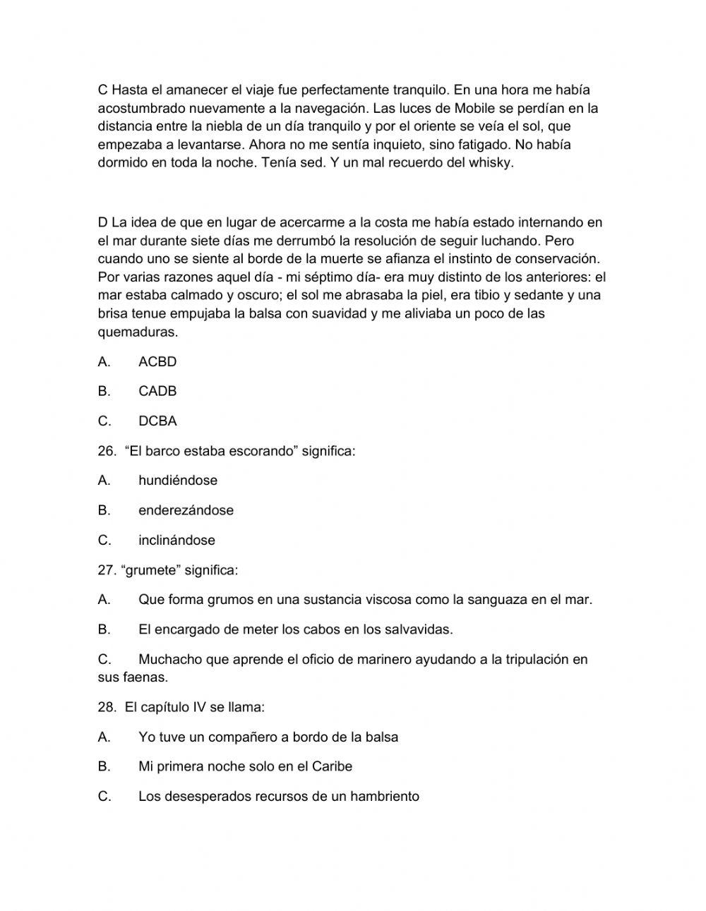 Evaluación plan lector: relato de un naufrago
