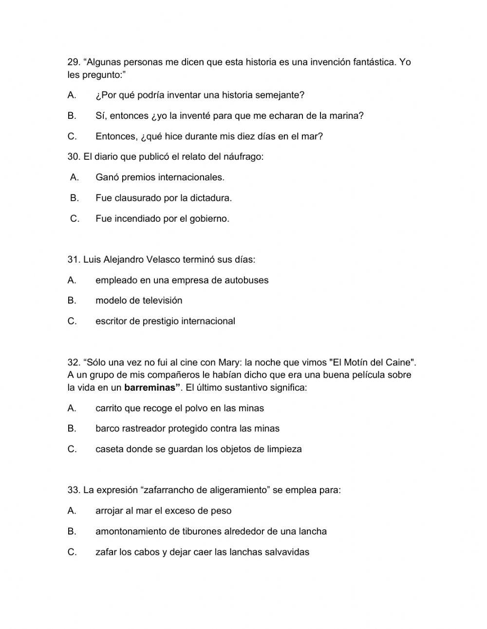 Evaluación plan lector: relato de un naufrago