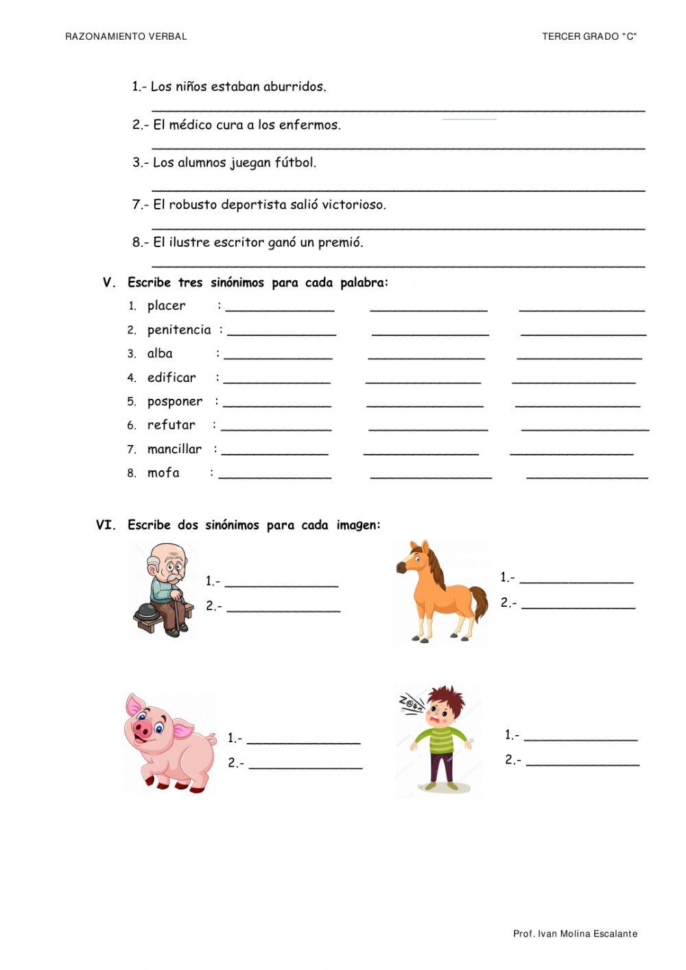 Sinónimos online pdf worksheet | Live Worksheets