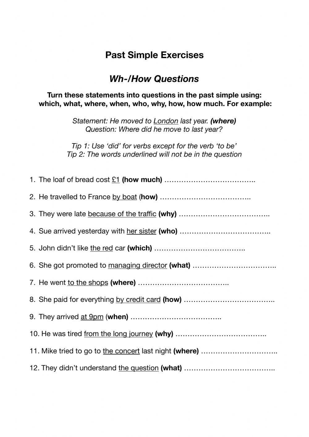 Past simple wh- - how questions