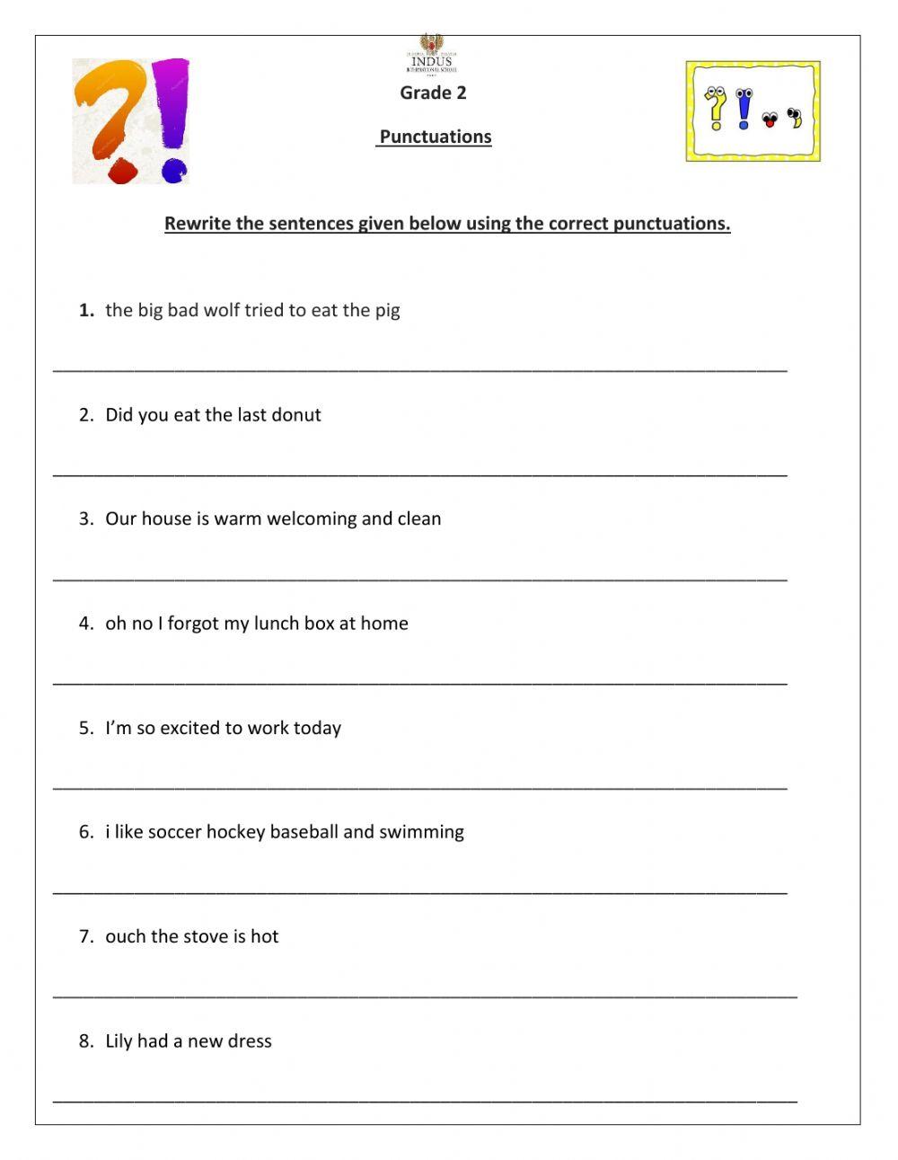 Grade 2 Punctuation worksheet online exercise for Live Worksheets
