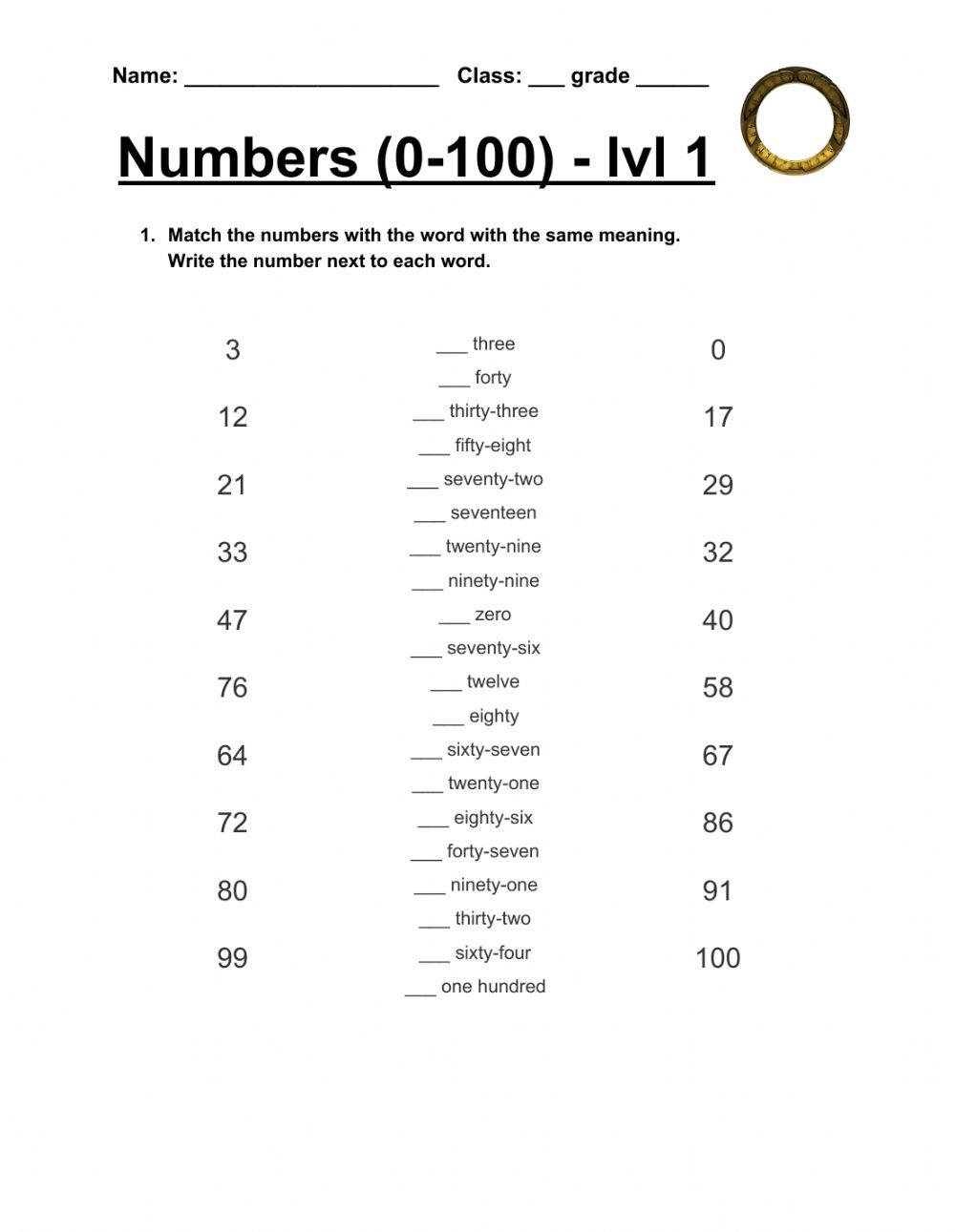 Numbers 0-100 - level 1 worksheet | Live Worksheets