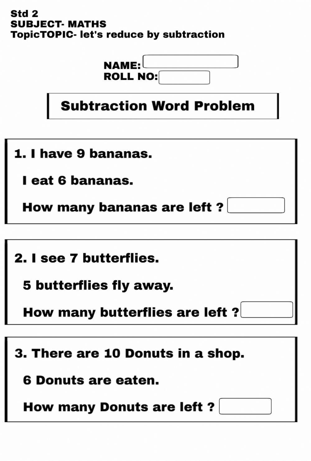 Subtraction word problem