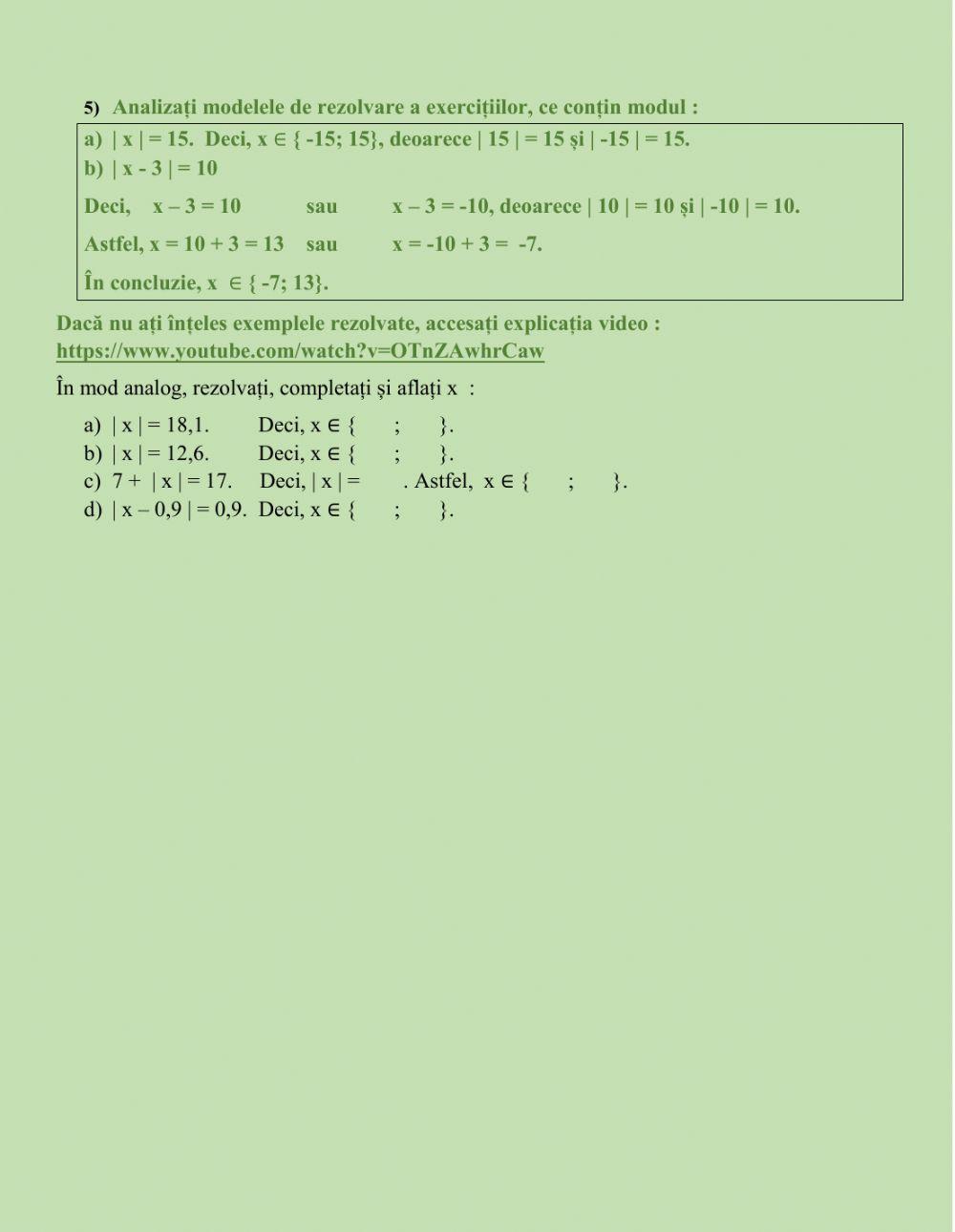 Modulul numărului rațional. Fișă de lucru