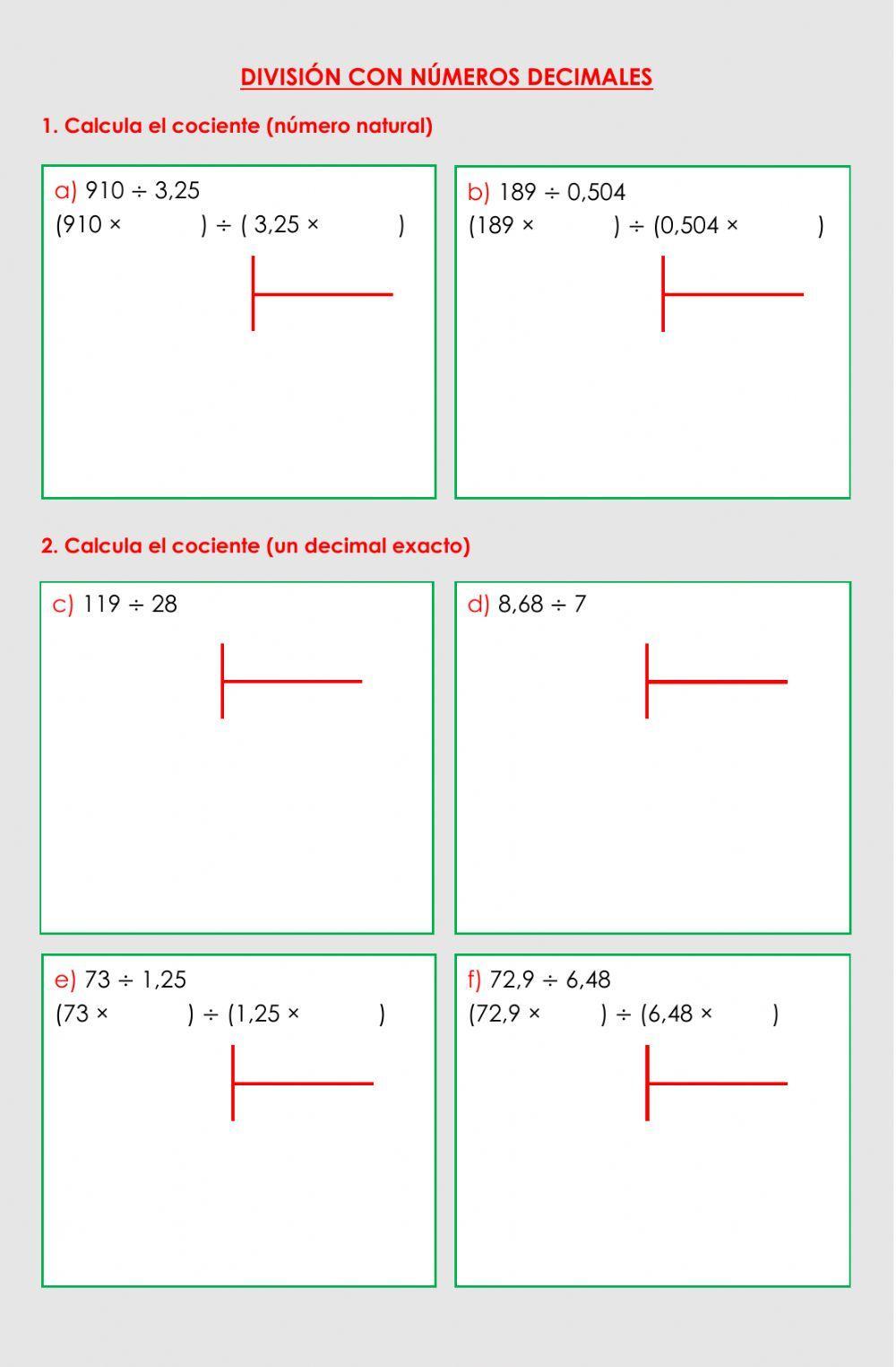 División con números decimales