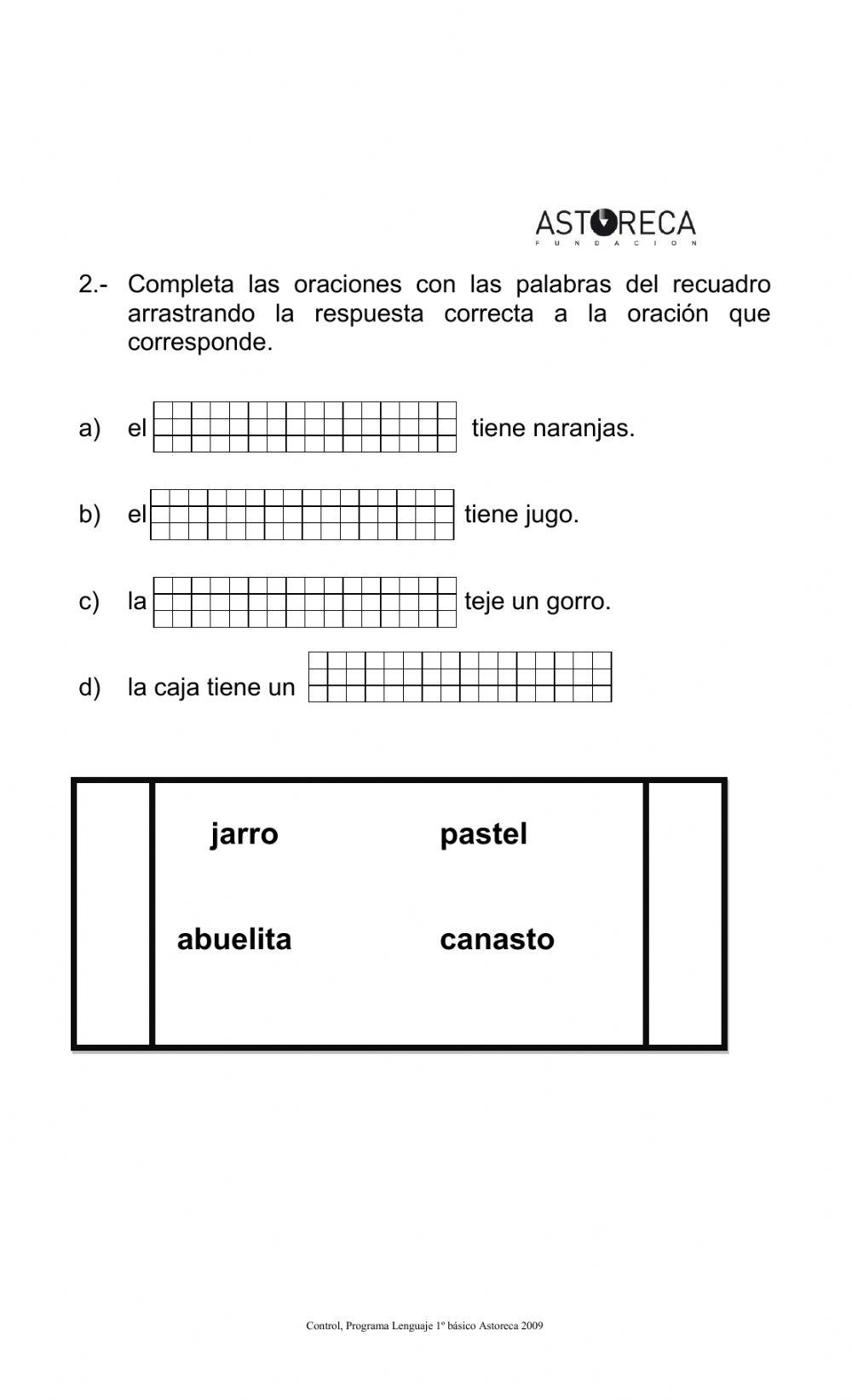 Control de Lectoescritura n°2 Primero básico