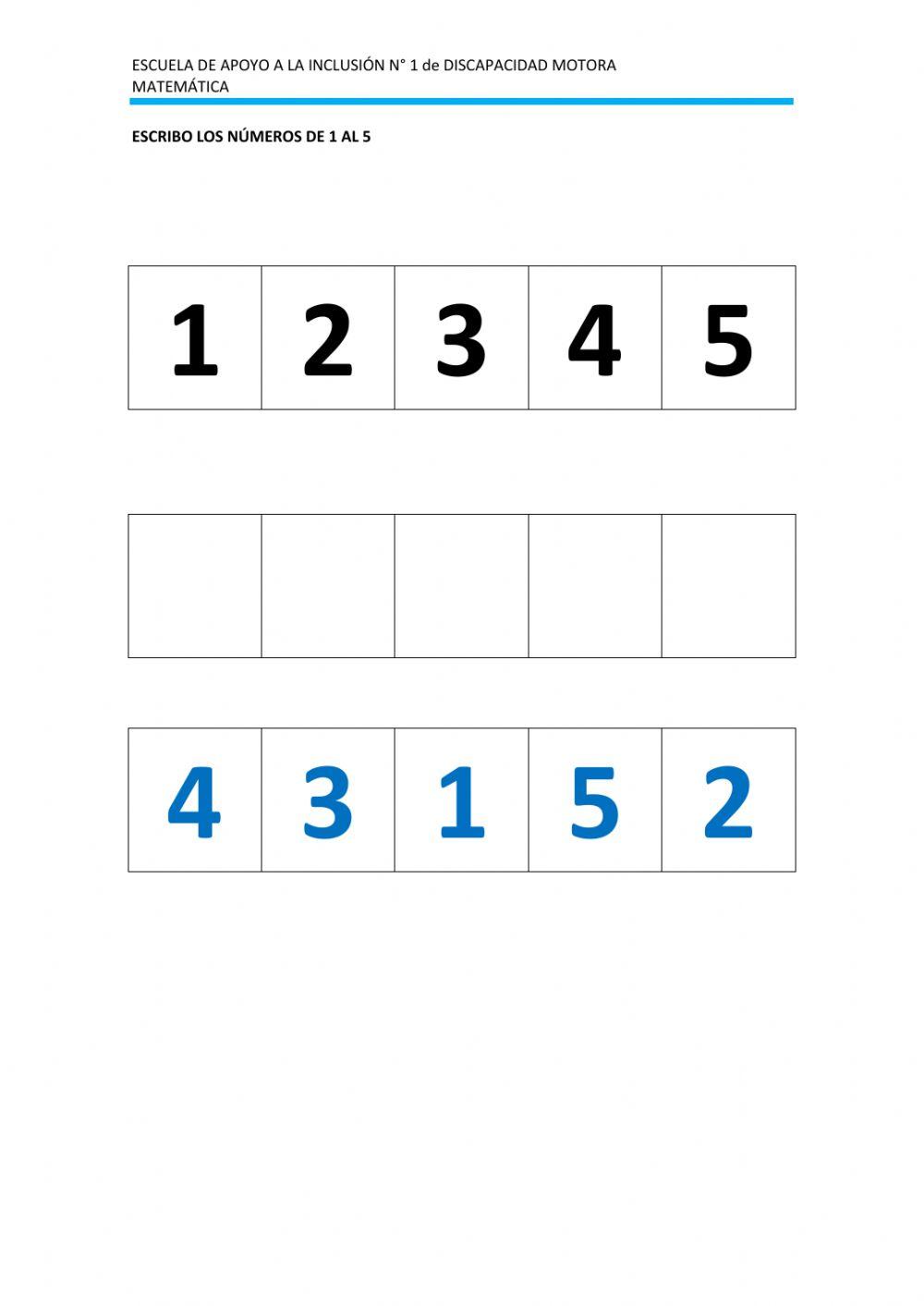 Escribo numeros del 1 al 5