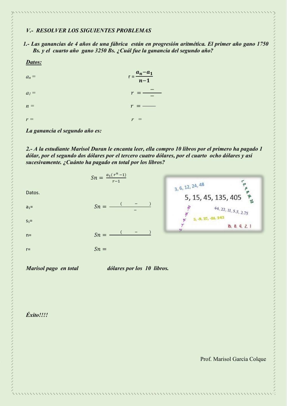 Progresiones aritméticas y geométricas