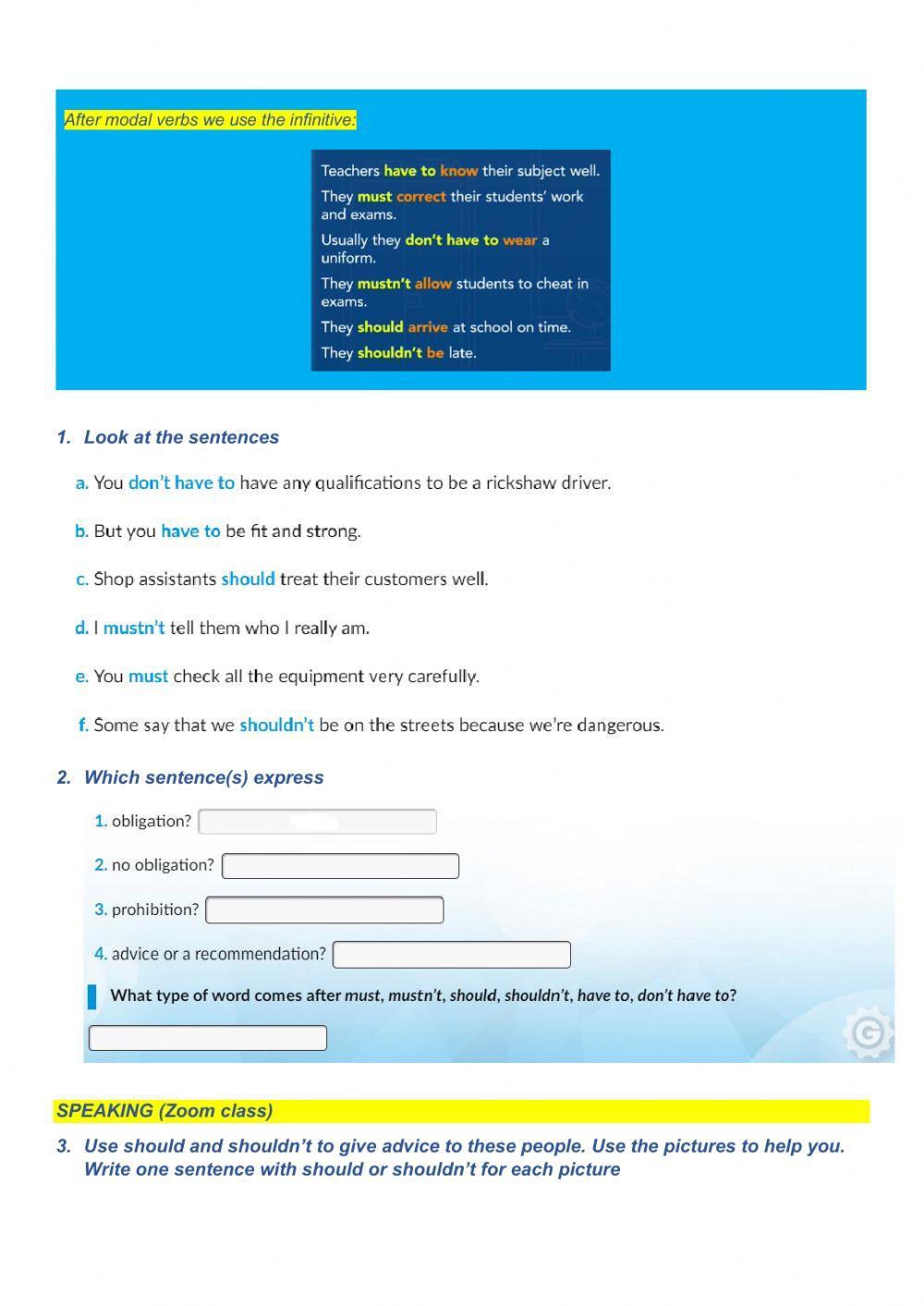Modal verbs of obligation, prohibition and advice