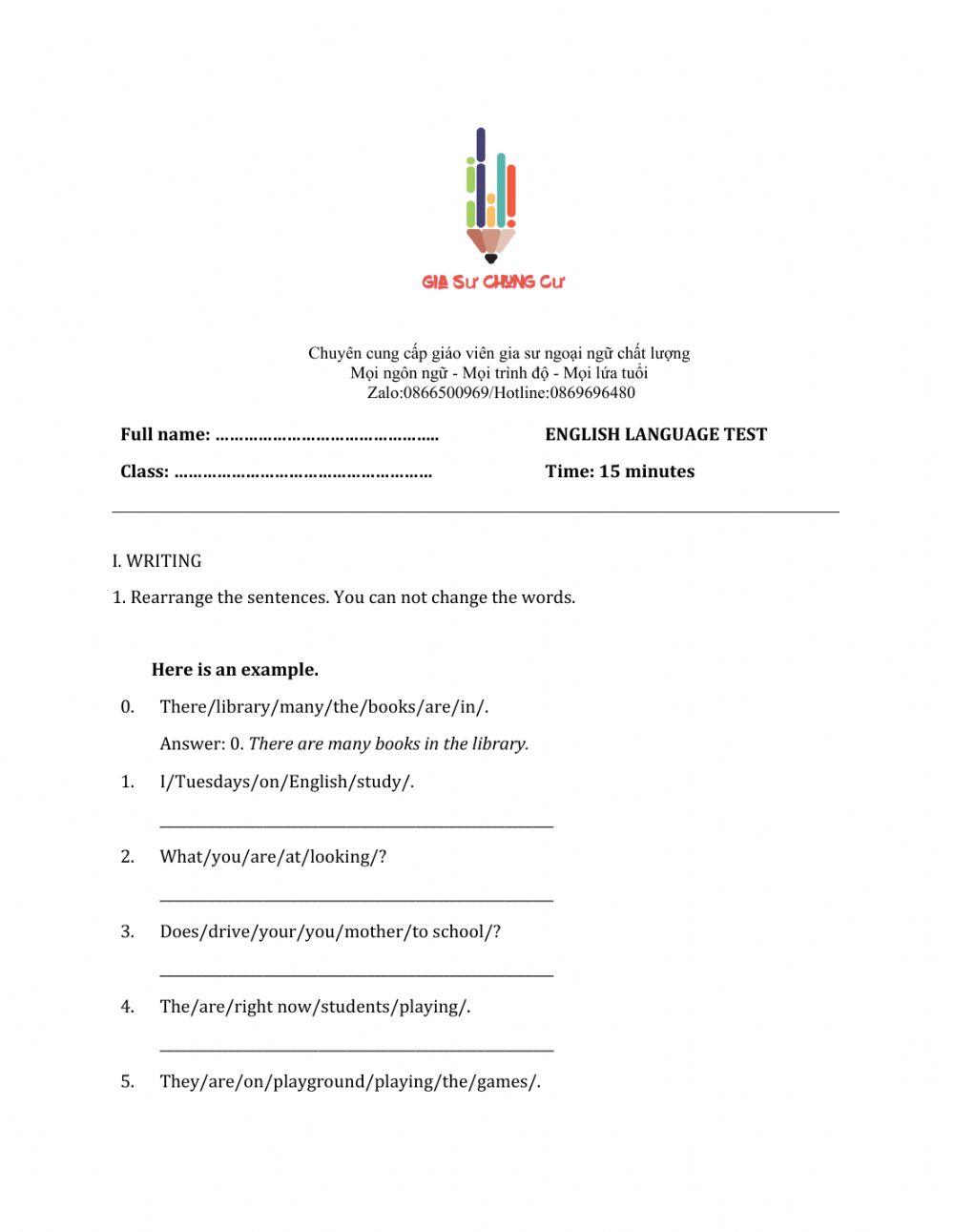 Lớp 6 - Unit 1 MY NEW SCHOOL-WRITING