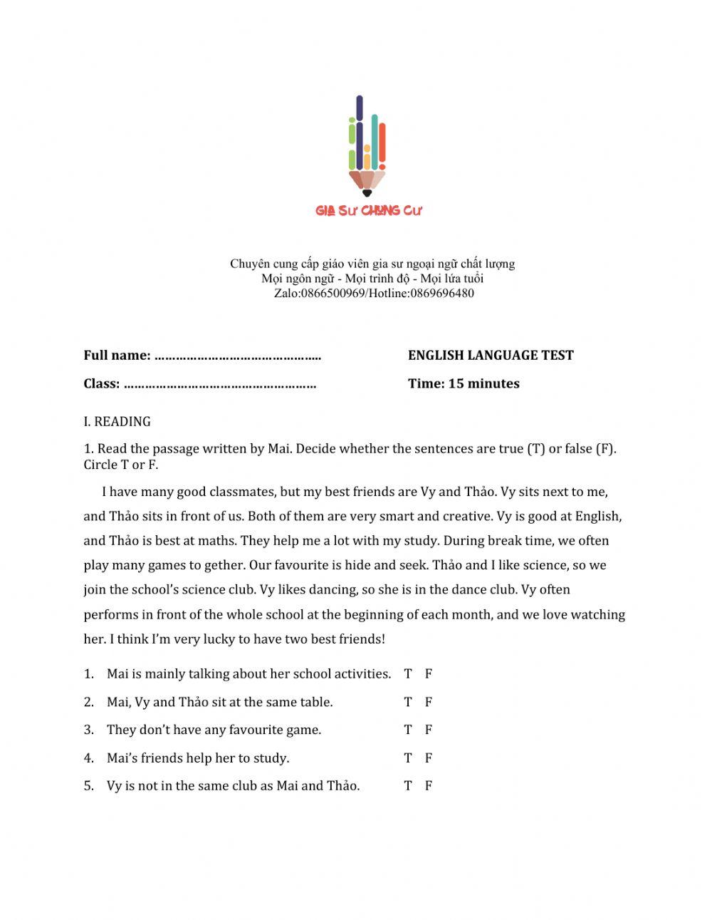 Lớp 6 - Unit 1 MY NEW SCHOOL-READING