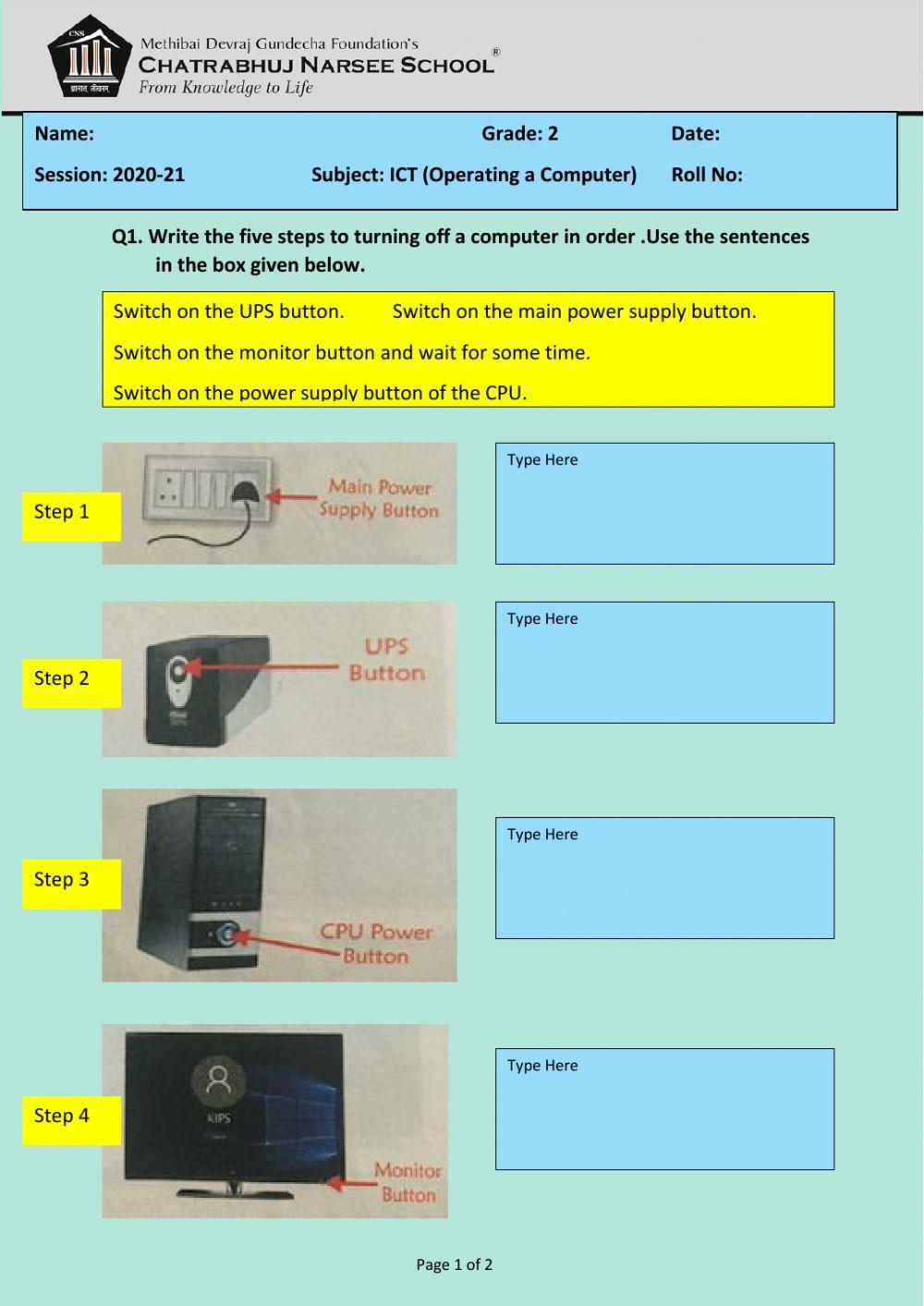 Grade 2-Operating a Computer worksheet | Live Worksheets
