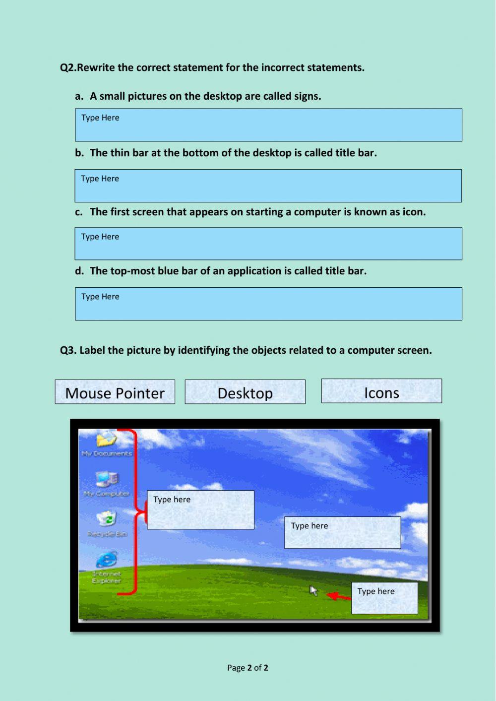Grade 2-Operating a Computer worksheet | Live Worksheets