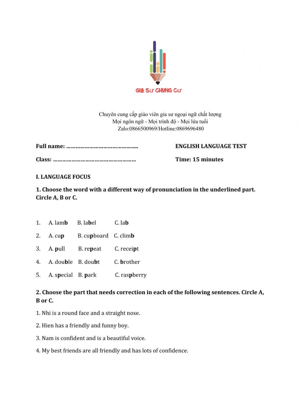 Lớp 6 - Unit 3 MY FRIENDS-LANGUAGE FOCUS