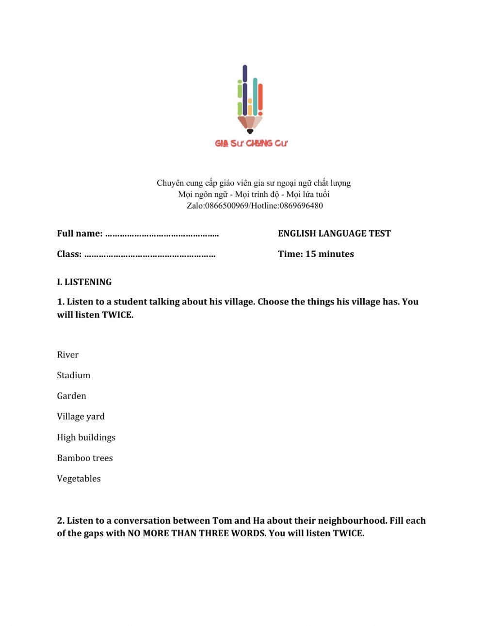 Lớp 6 - Unit 4 MY NEIGHBOURHOOD-LISTENING