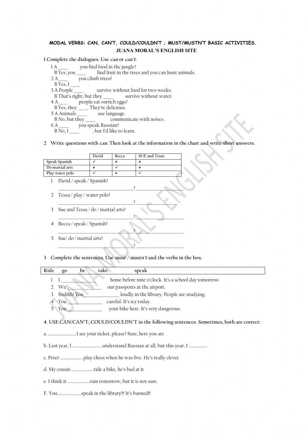 Can, could, must, mustn't basic