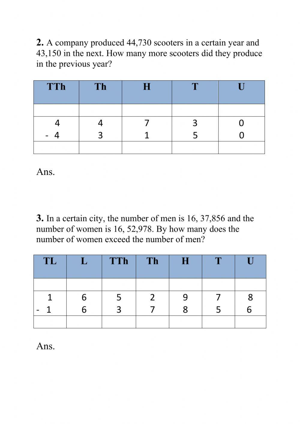 Subtraction word problems