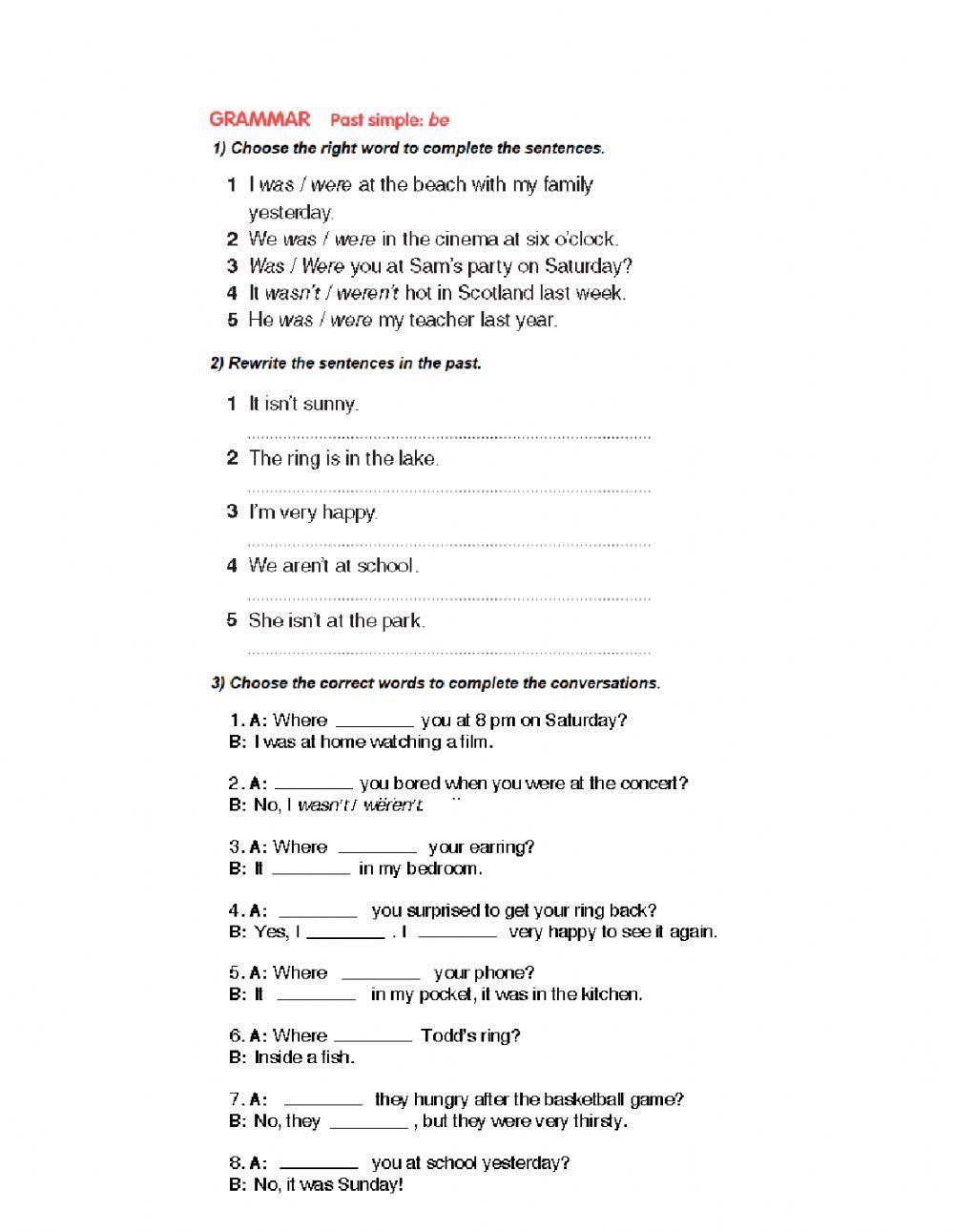 Verb BE (Past Simple-Reading and Grammar)