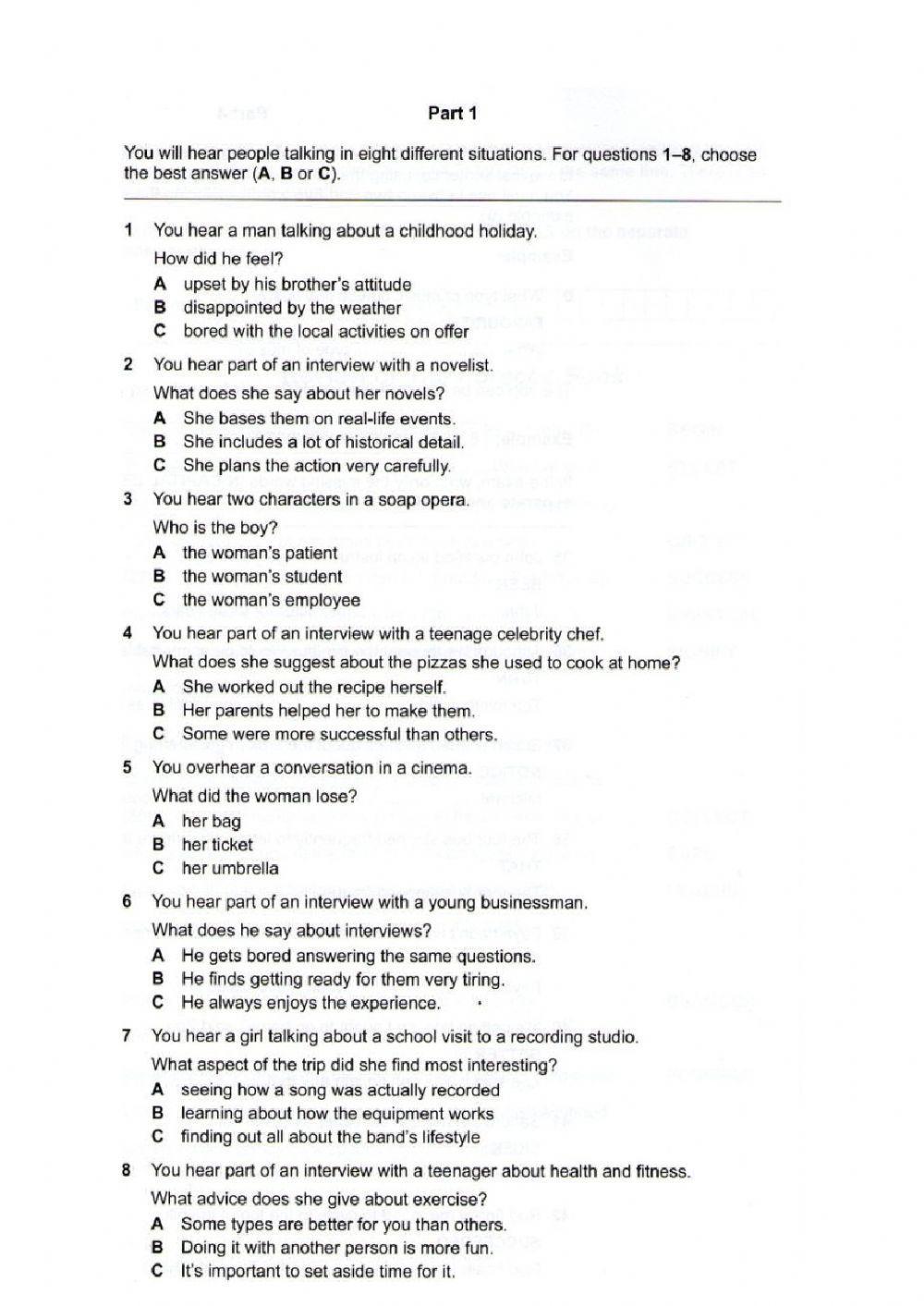 FCE Reading Part 1, 2  Listening Part 1