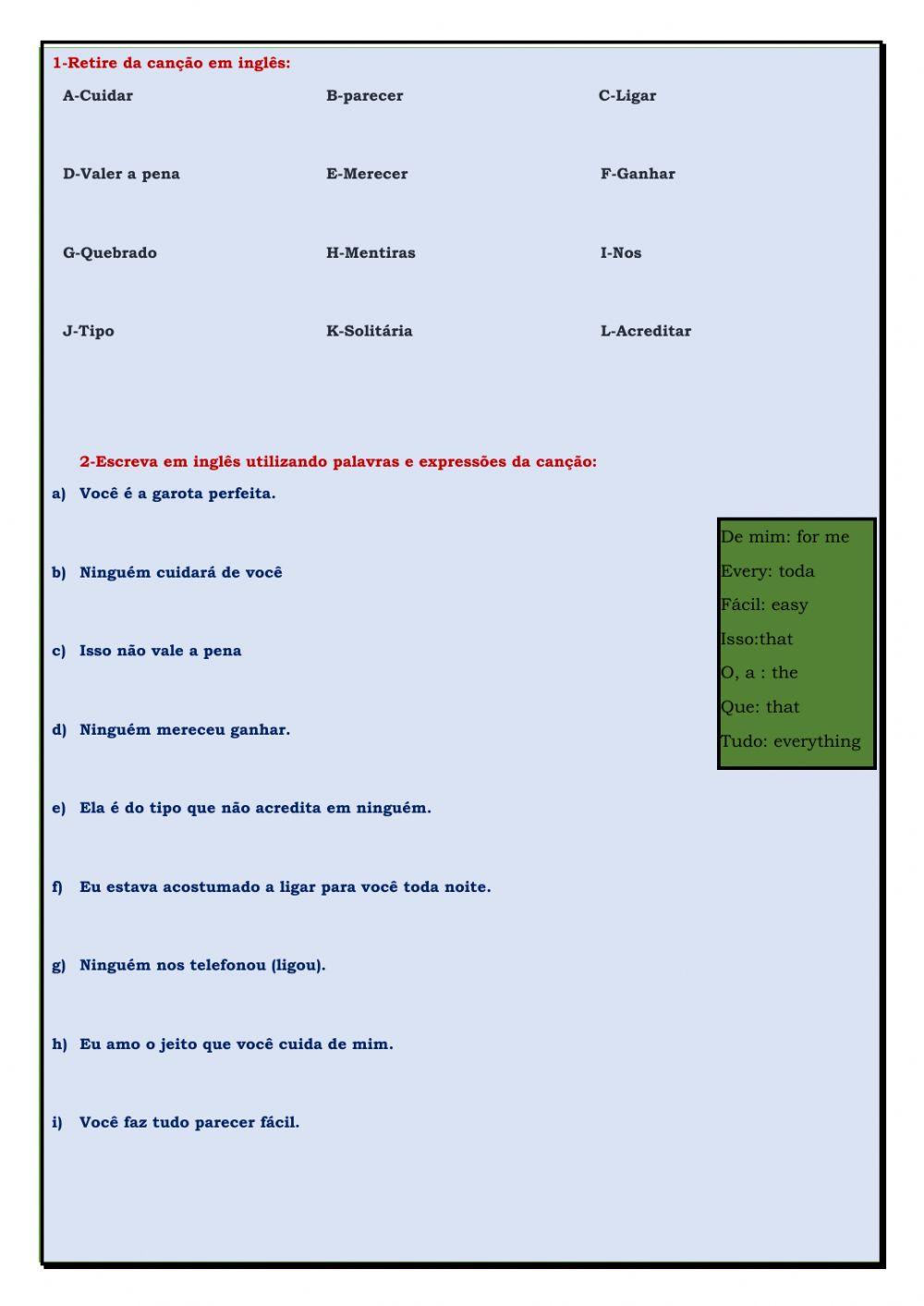 Song: Earned it interactive worksheet