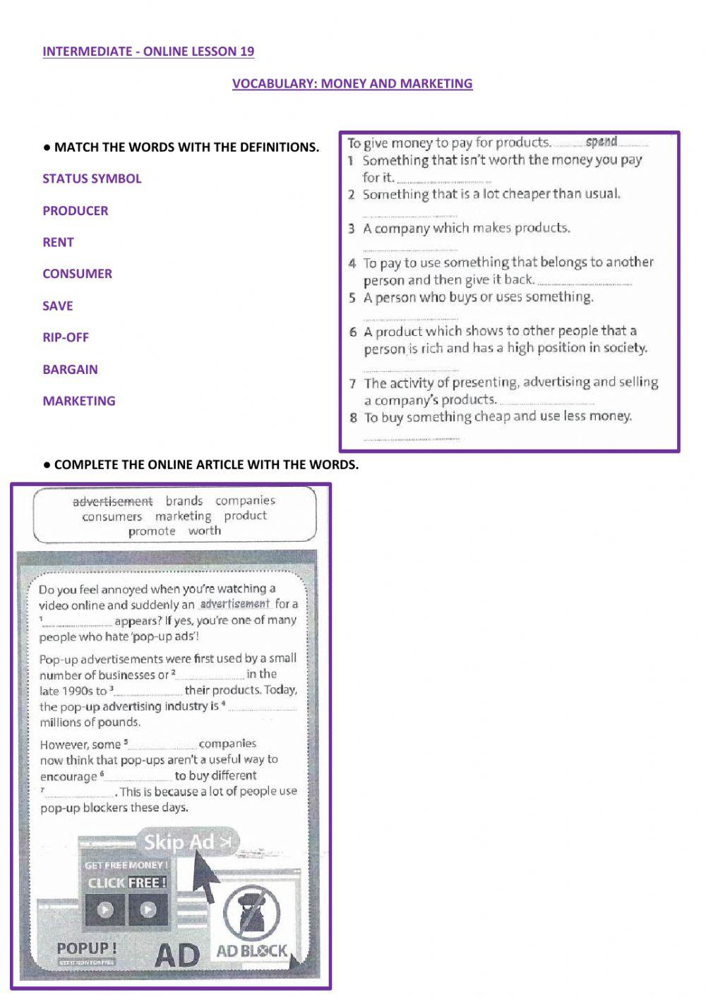 INTERMEDIATE Online Lesson 19 Vocabulary and Definite or Zero Article