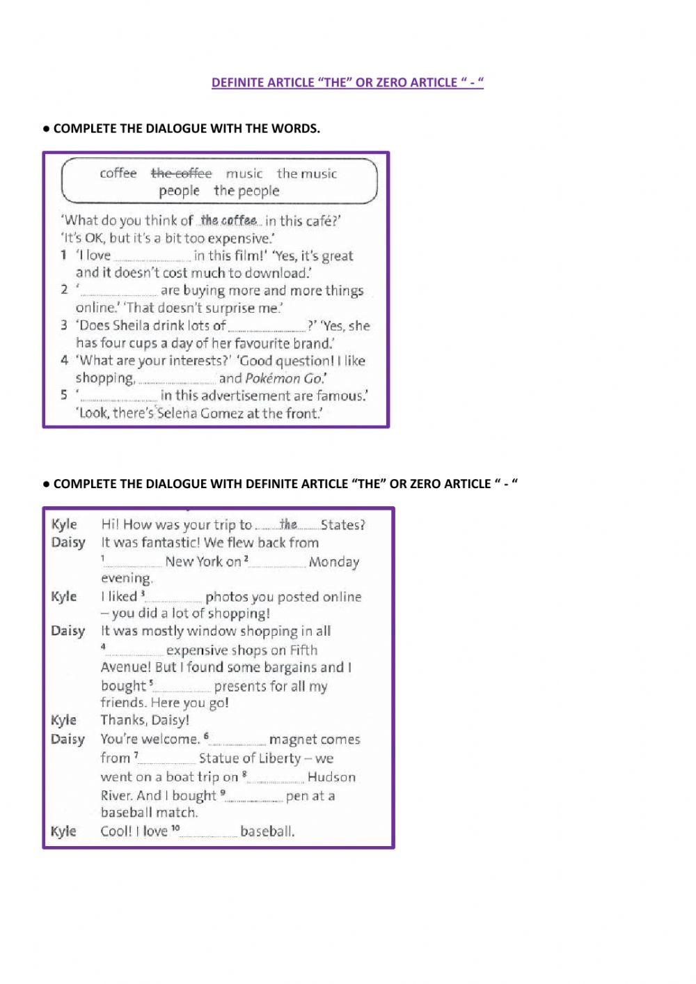 INTERMEDIATE Online Lesson 19 Vocabulary and Definite or Zero Article