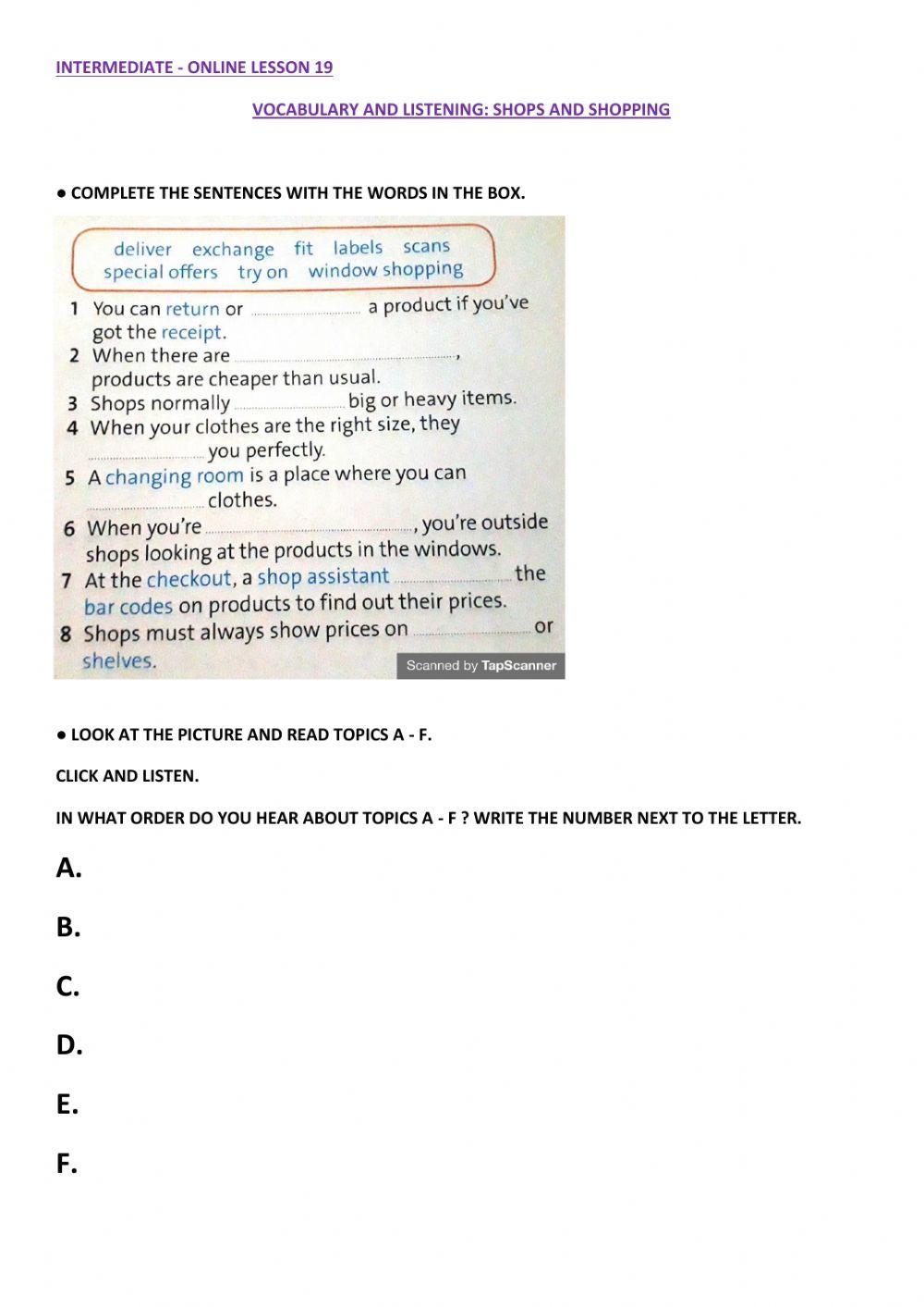 INTERMEDIATE Online Lesson 19 Vocabulary Shops and Shopping