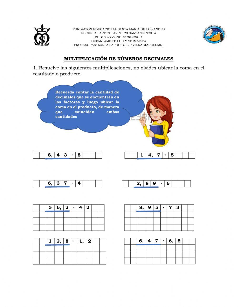 Multiplicación con números decimales