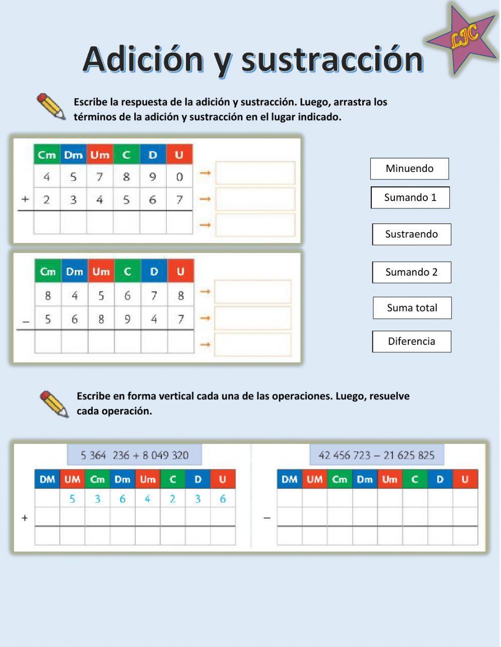 Adición y sustracción 5to