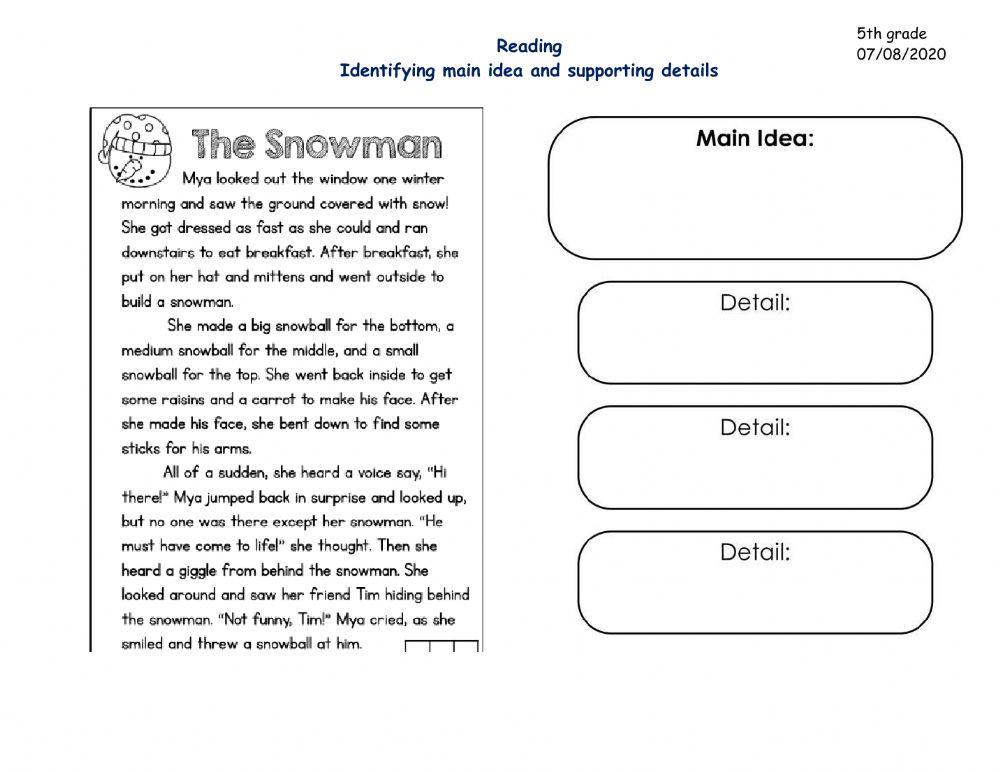 Identifying Main idea and Supporting details online exercise for Live