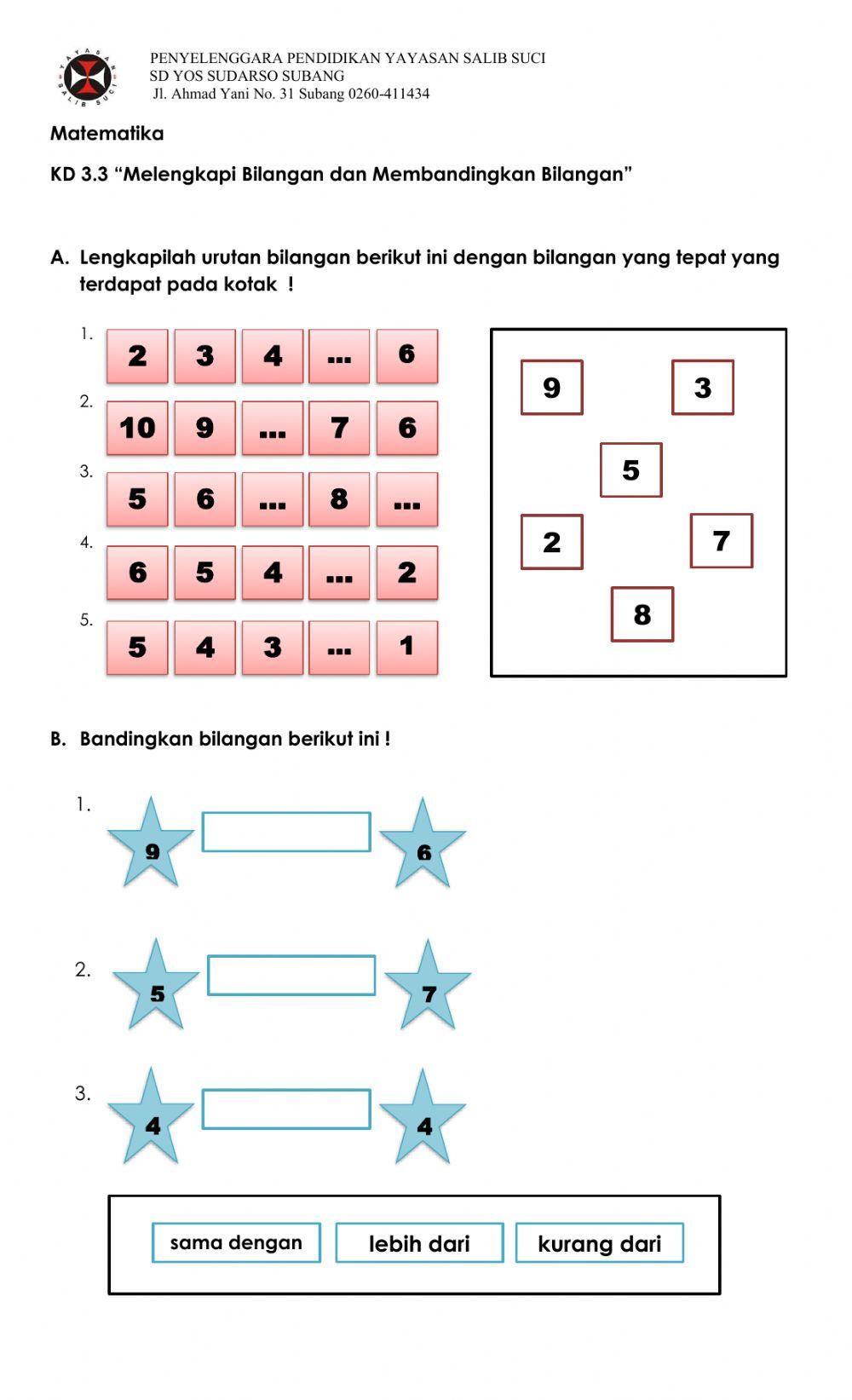 Melengkapi Bilangan dan Membandingkan Bilangan