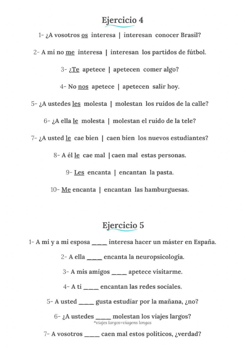 Verbo gustar y similares