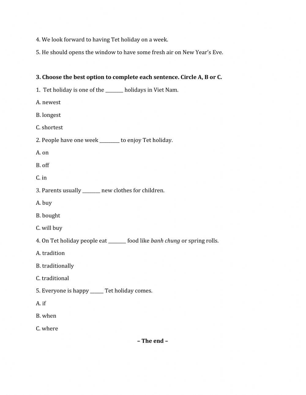 Lớp 6 - Unit 6 OUR TET HOLIDAY-LANGUAGE FOCUS