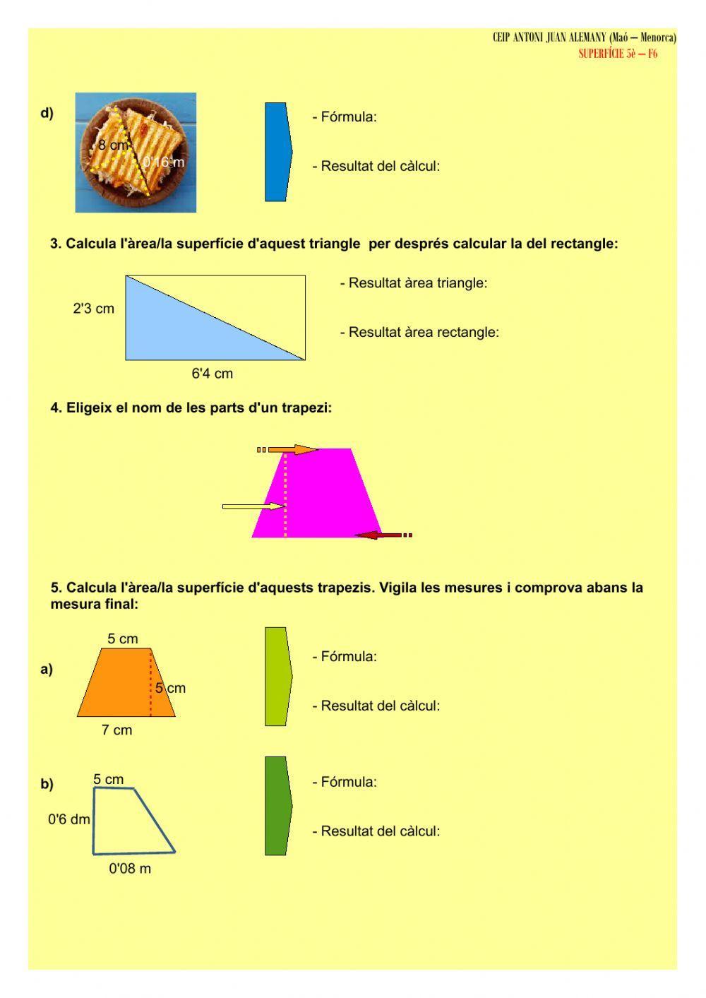 Àrees-superfícies: triangle, trapezi i rombe