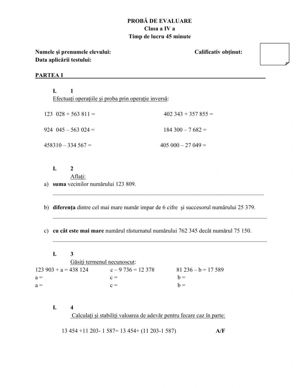 Proba de evaluare sumativă