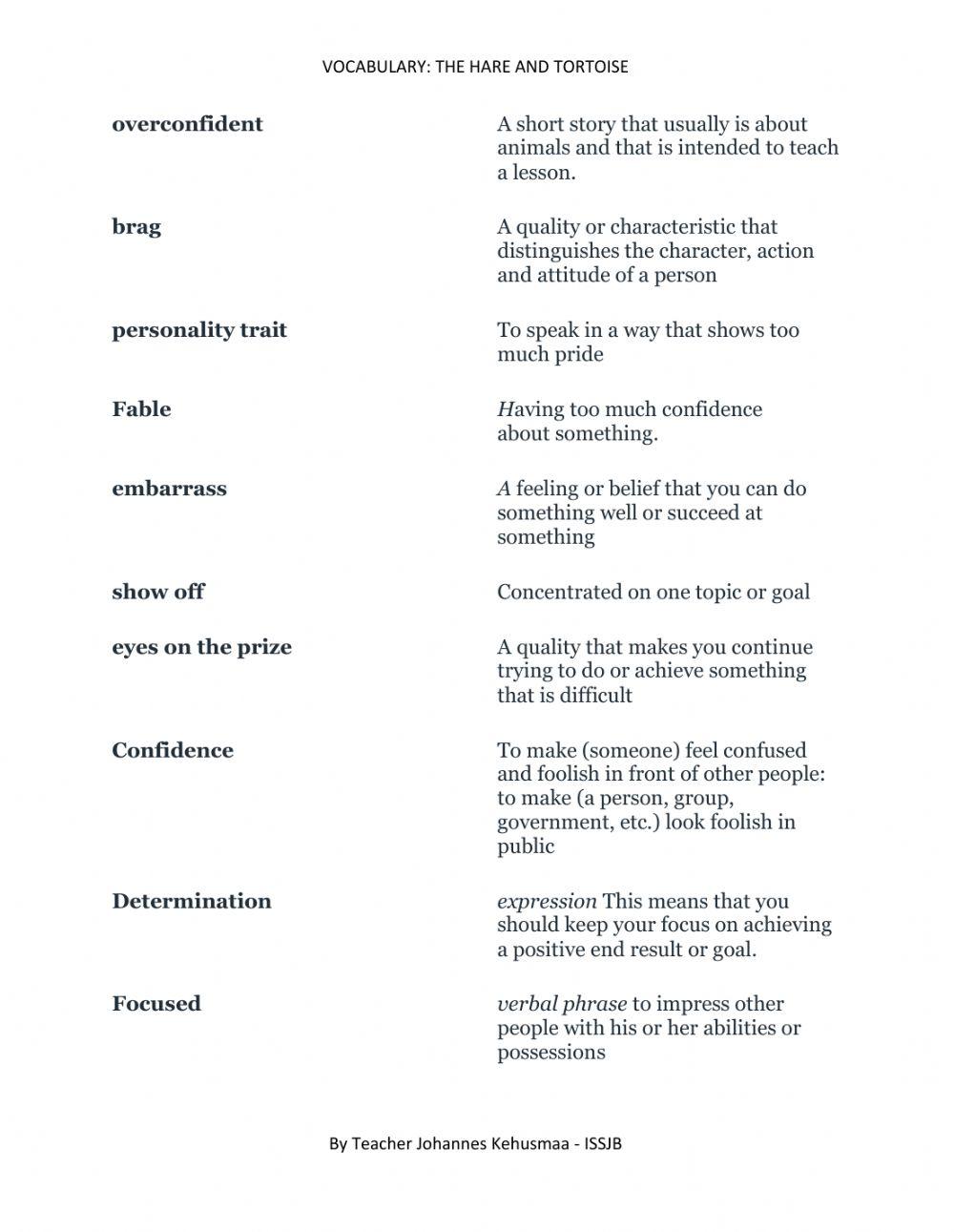 Vocabulary: Hare and tortoise