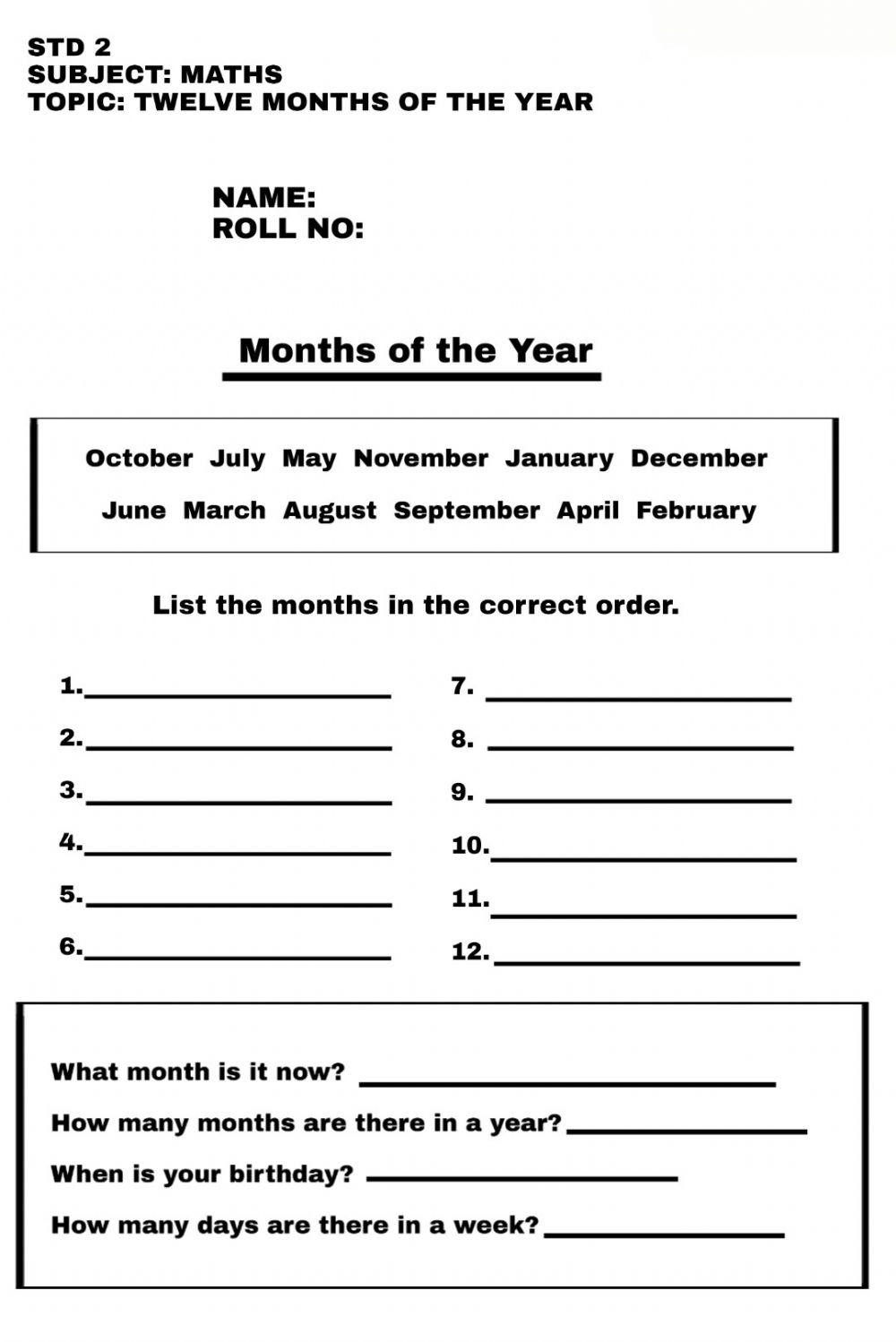 Twelve months of the year