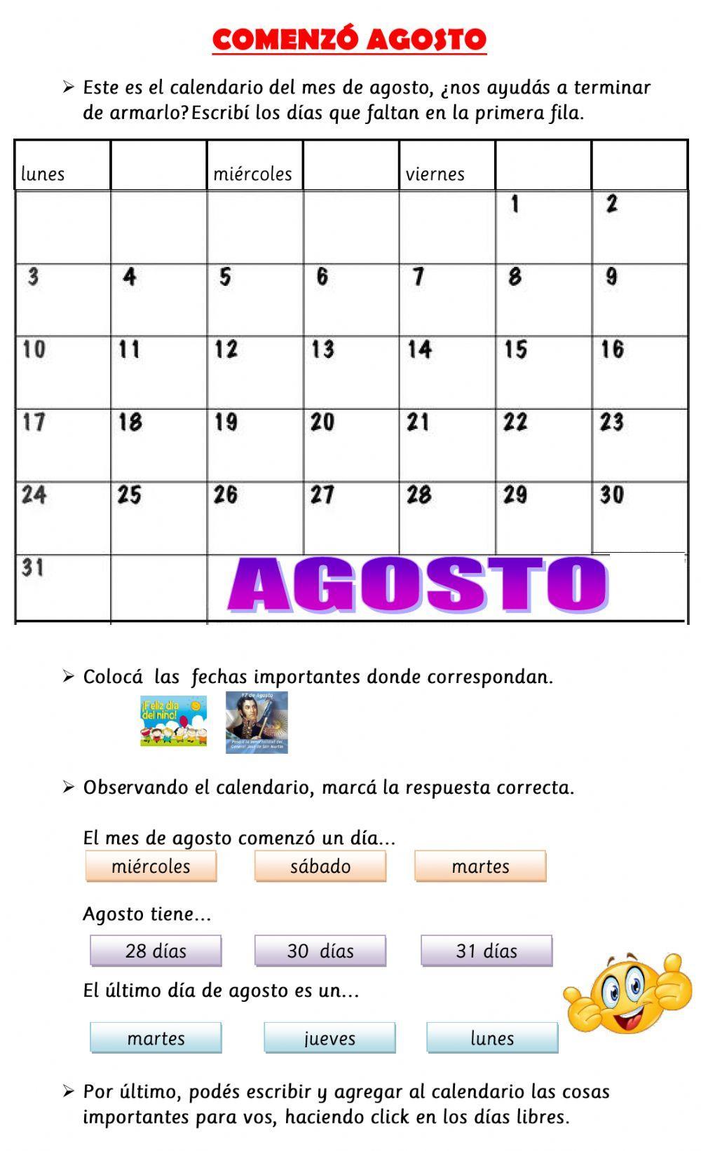 Calendario agosto