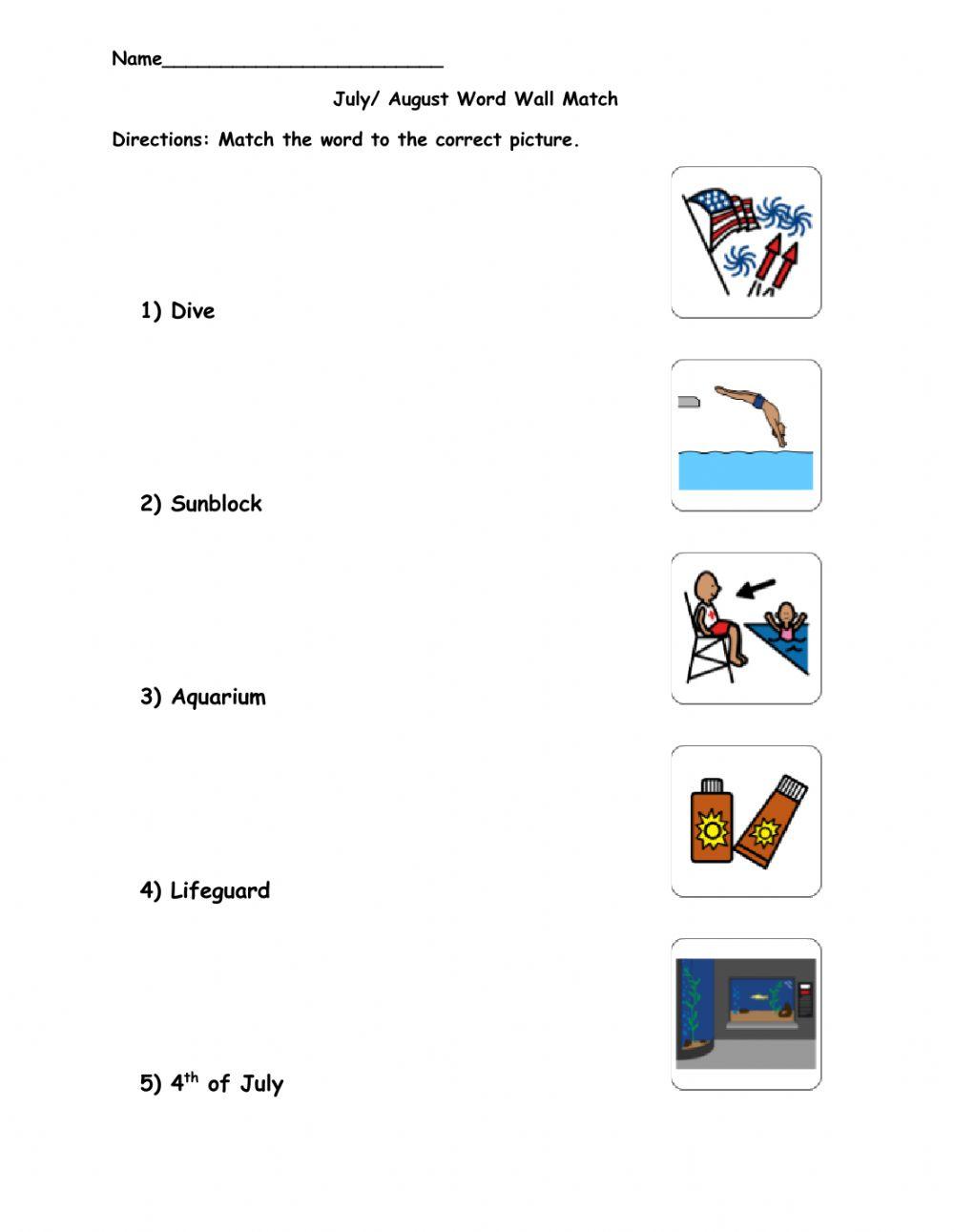 July- August Word Wall Match 1