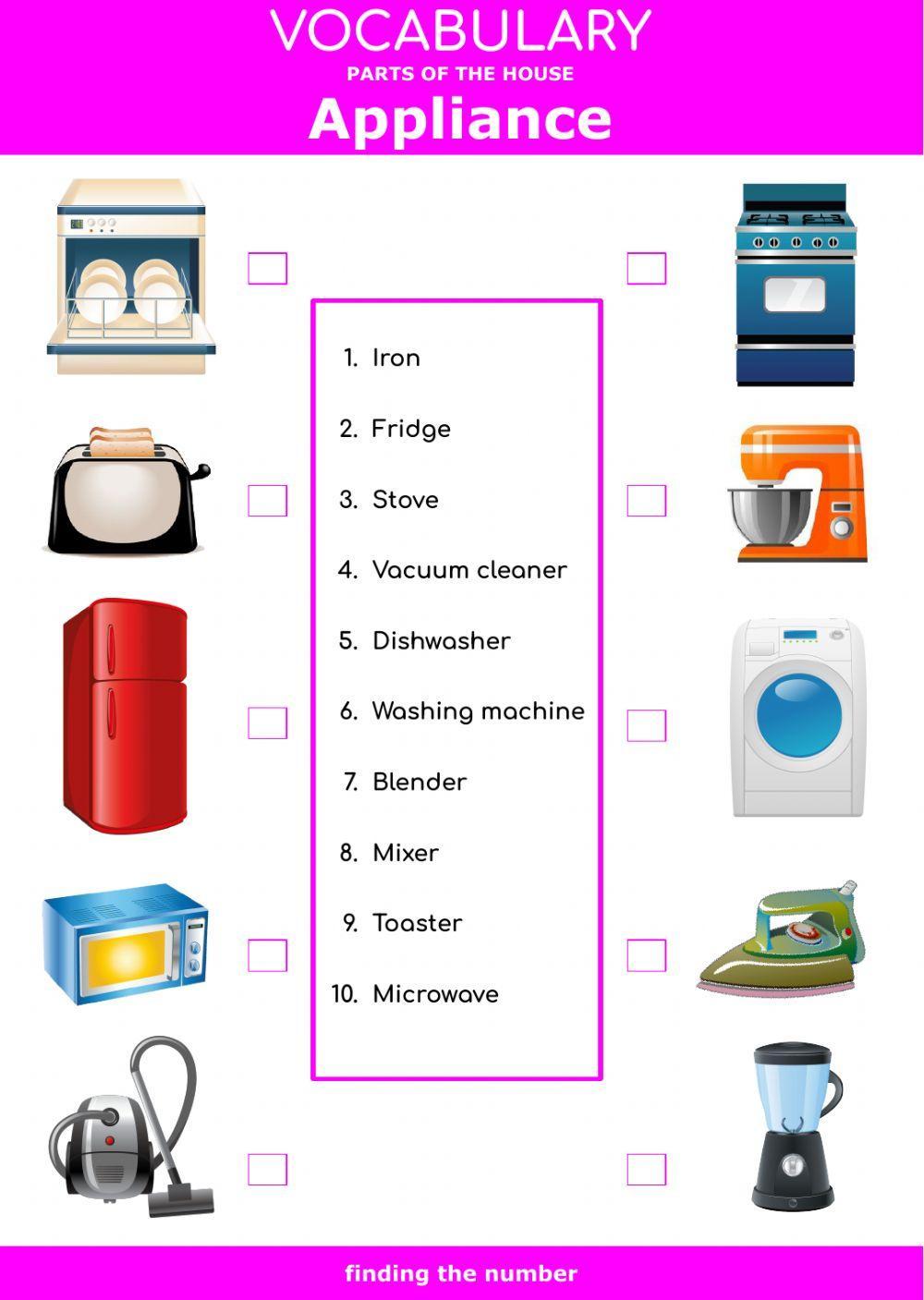 Parts of the house -appliance - finding the number