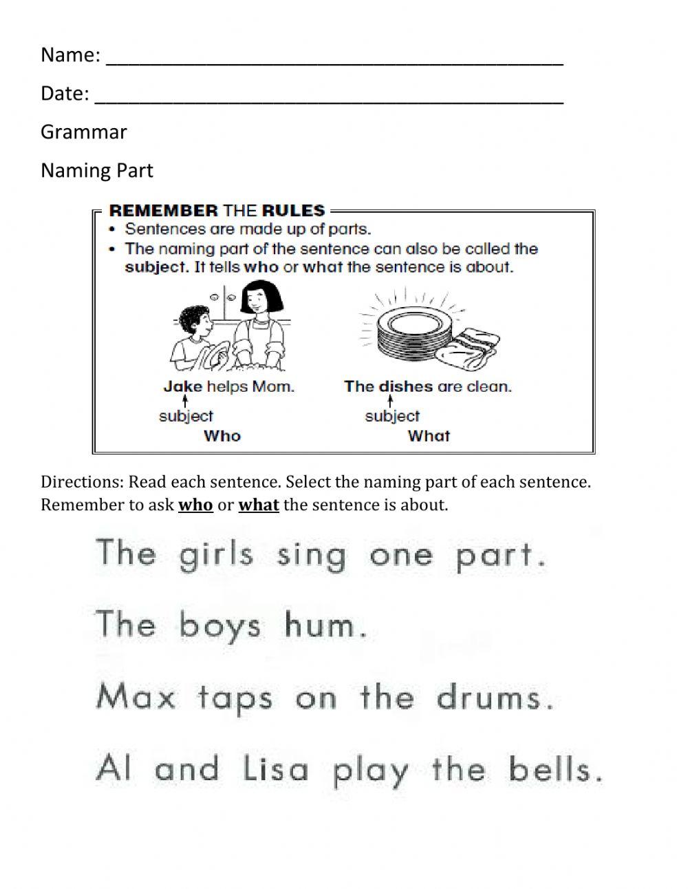 Naming Part Worksheet - 1