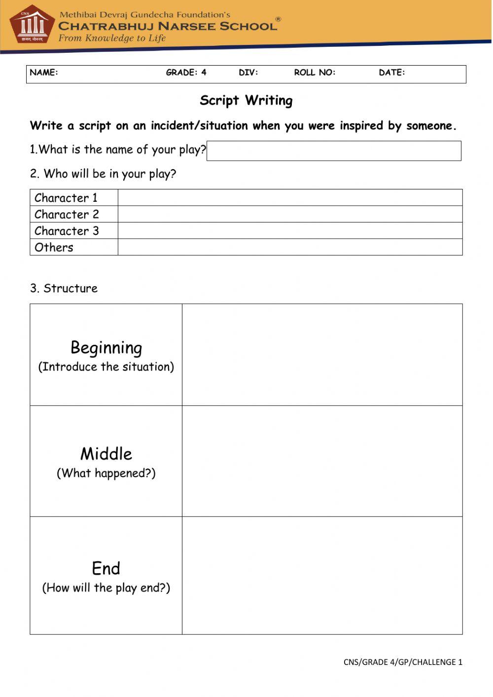 4A - Script Writing 5928549 | Trupti | Live Worksheets