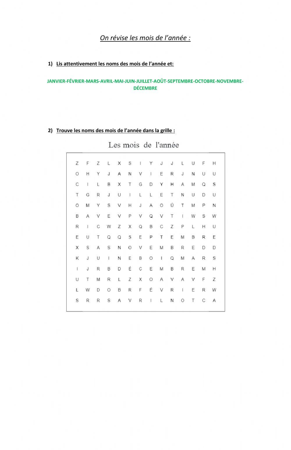 Les mois de l'année