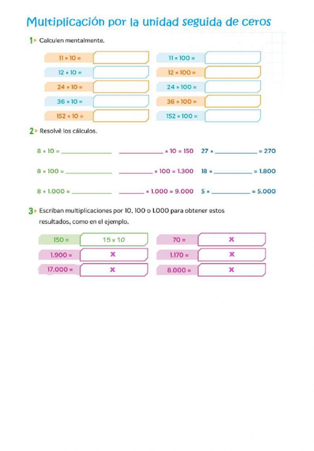 Multiplicación por la unidad seguida de ceros