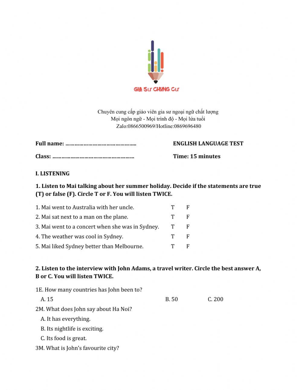 Lớp 6 - Unit 9 CITIES OF THE WORLD-LISTENING