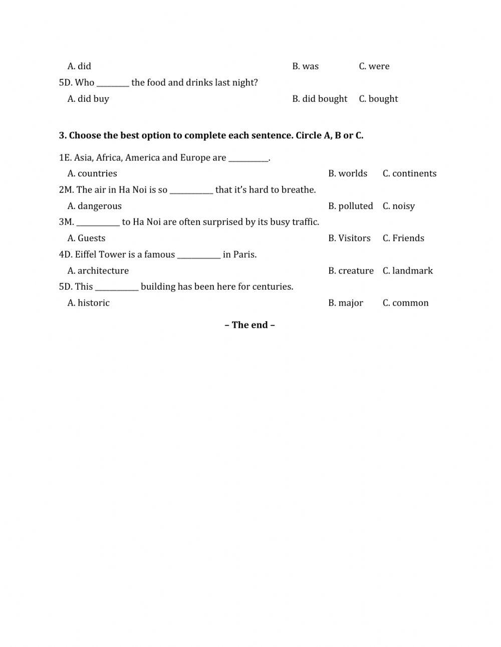 Lớp 6 - Unit 9 CITIES OF THE WORLD-LANGUAGE FOCUS