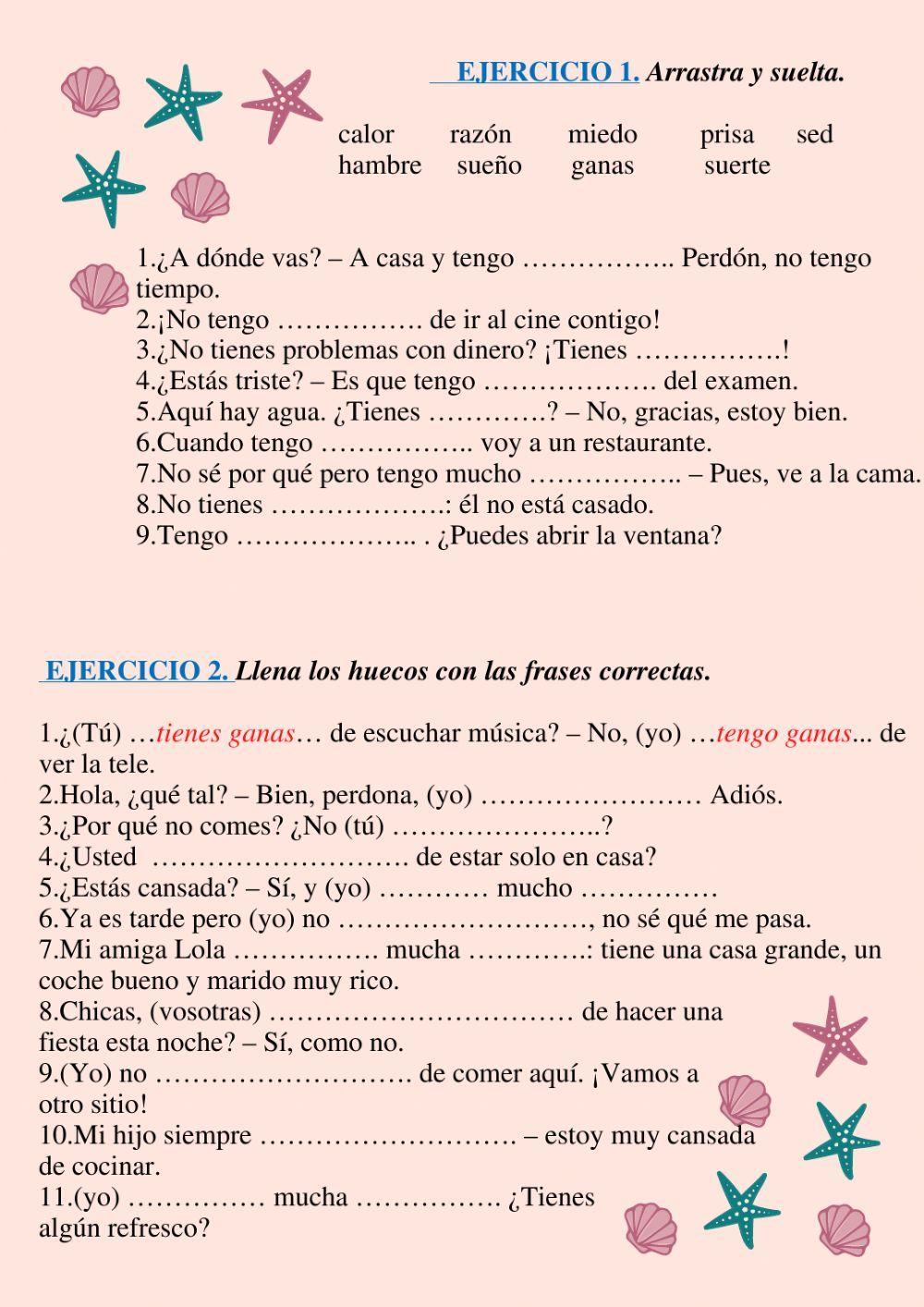 Frases con el verbo tener